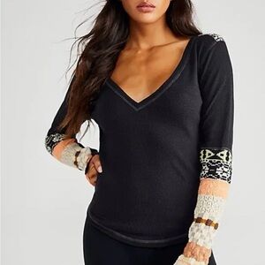 Free People Rider Cuff Black Orange, Multicolor Long Sleeve Top Thermal